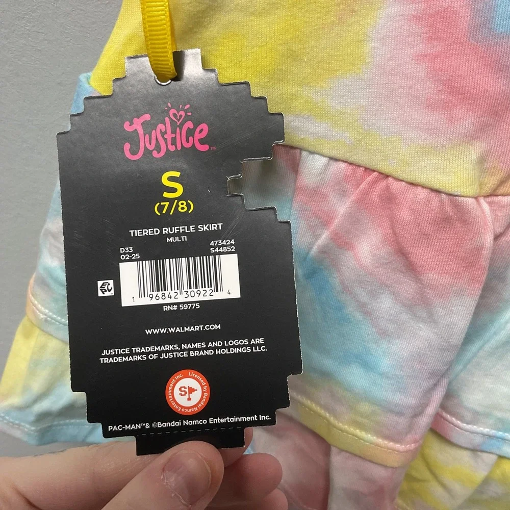 Justice‎ Girls Tie Dye Tiered Ruffle Skirt Size S 7/8 Pac Man